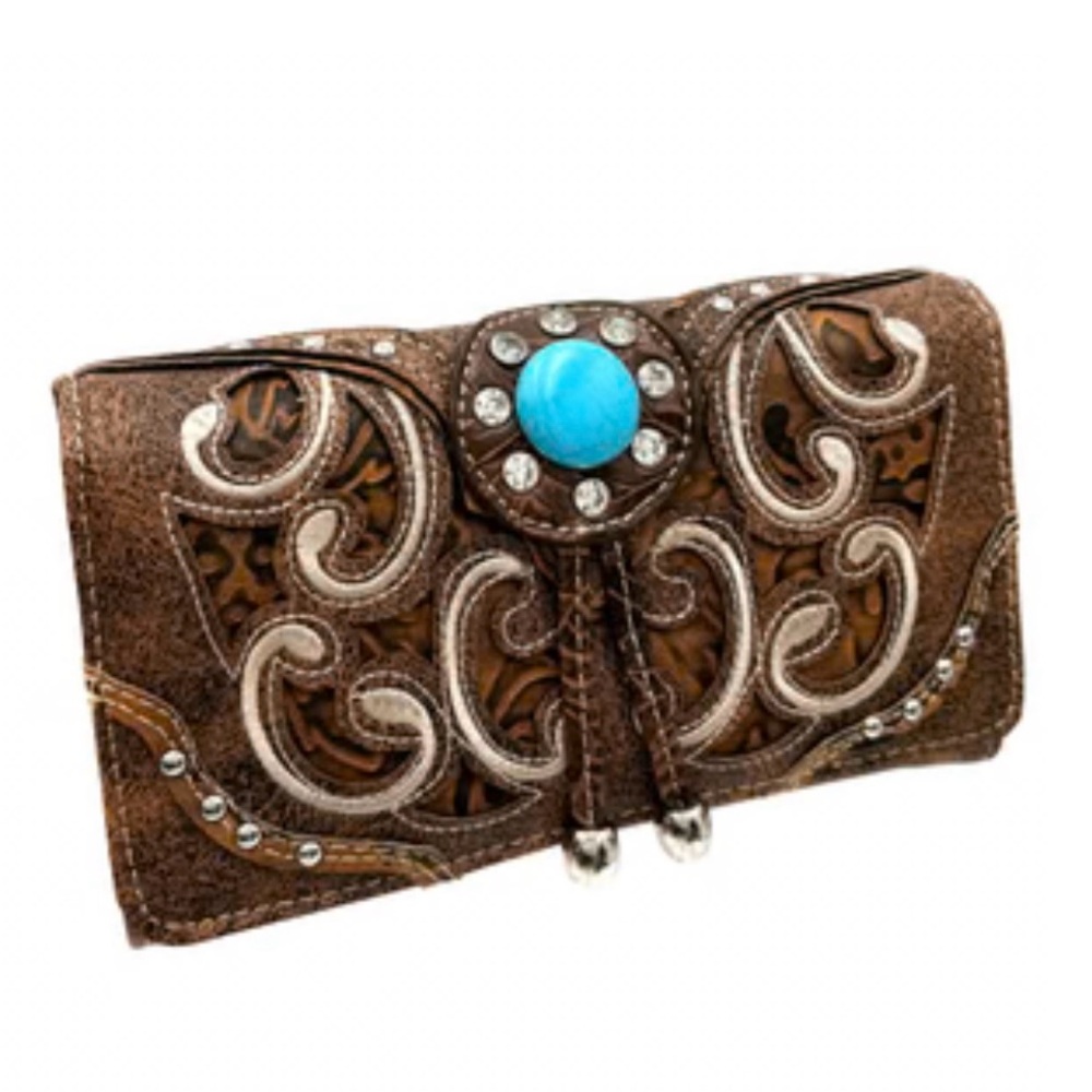 Dolly Turquoise Concho Western Crossbody Wallet